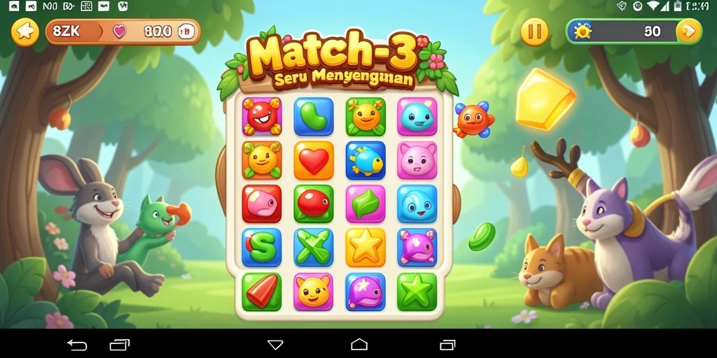 Screenshot menampilkan gameplay seru dalam permainan Match-3.