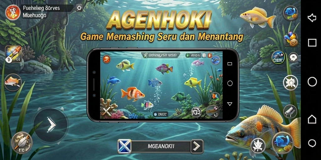 Screenshot gameplay AGENHOKI menampilkan aksi memancing yang mendebarkan.