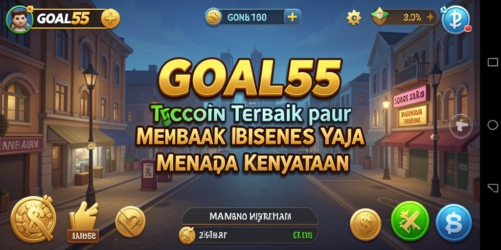 Tampilan gameplay GOAL55 yang penuh strategi dalam pengelolaan bisnis.