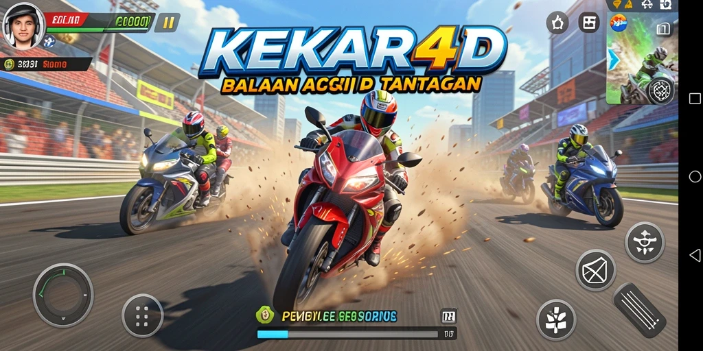 Tangkapan layar gameplay <strong>KEKAR4D</strong> menunjukkan aksi balapan motor yang seru.