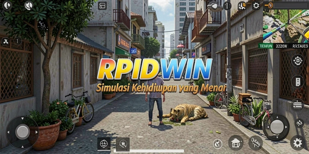 Tampak gameplay RPIDWIN yang menggambarkan aktivitas sehari-hari karakter.