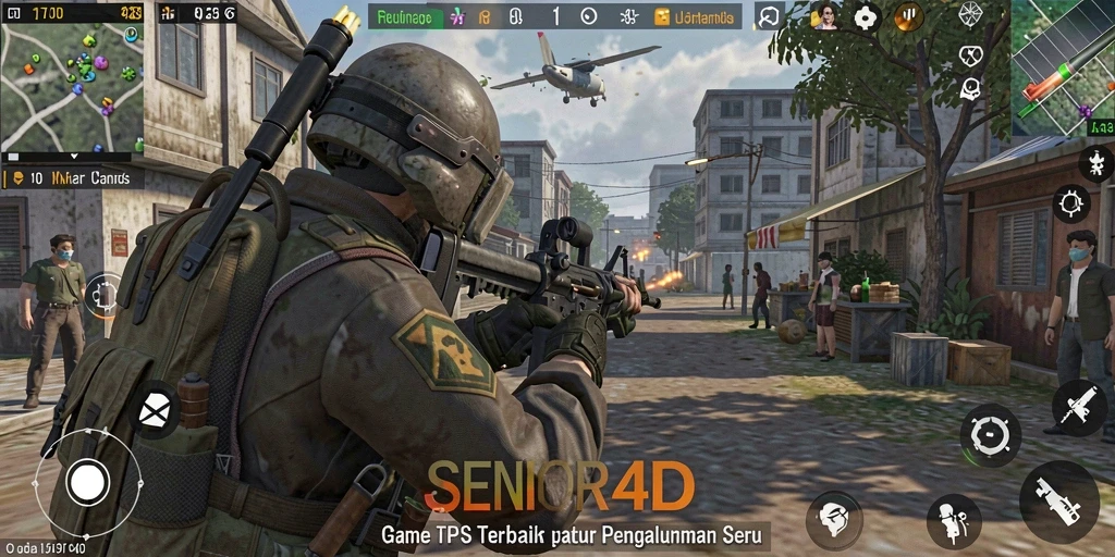 Screenshot utama SENIOR4D menampilkan aksi seru dalam gameplay TPS.