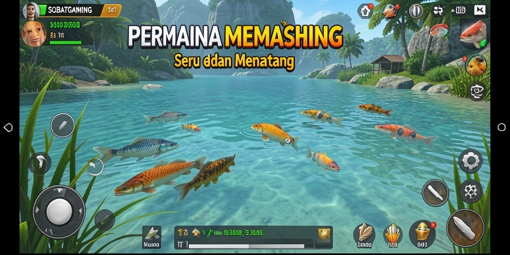 Screenshot utama SOBATGAMING menampilkan aksi memancing yang menyenangkan.